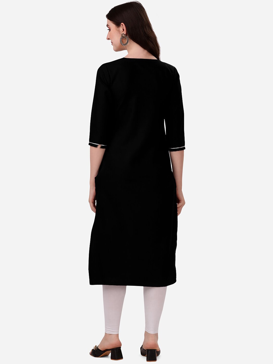 HERE&NOW Notch Neck Thread Work Straight Kurta