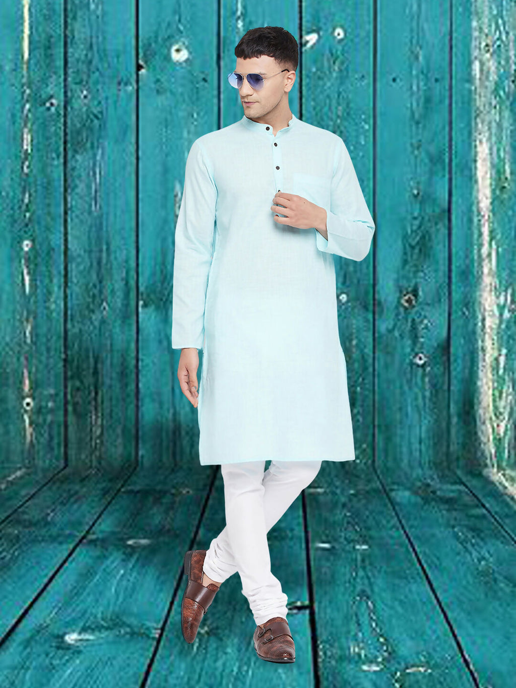 Even Apparels Men's Pure Cotton Blue Kurta