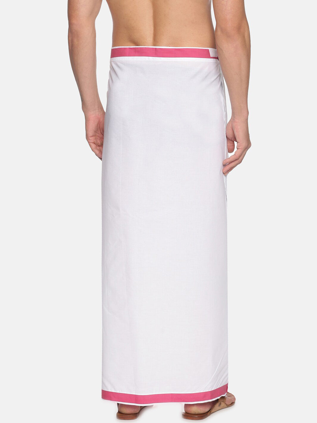 Sethukrishna White & Pink Solid Cotton Dhoti For Men - Distacart