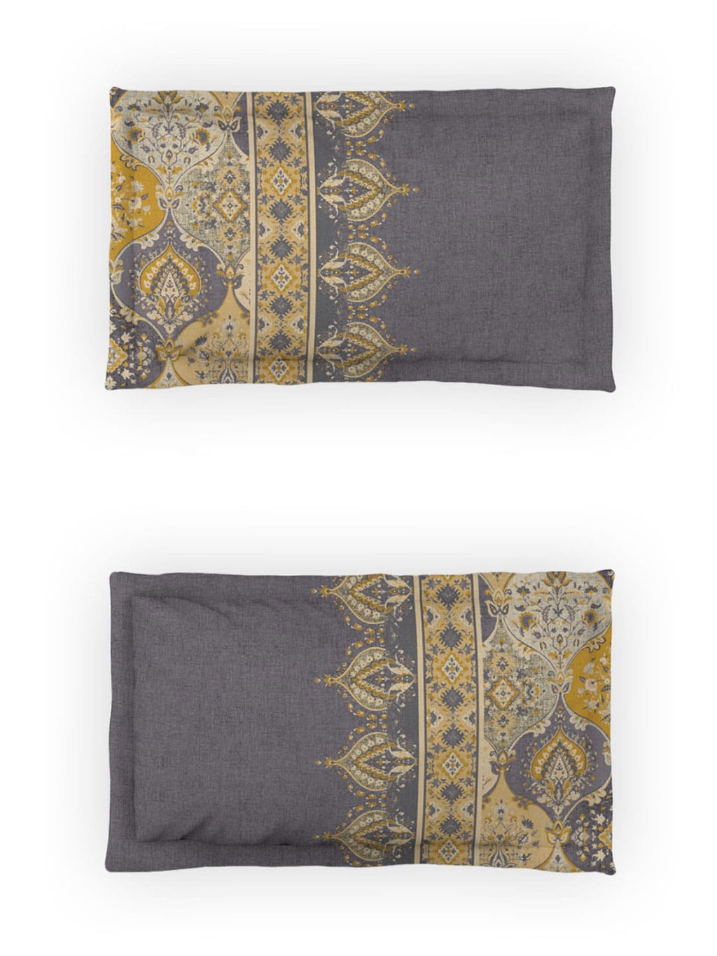 DDecor Grey & Yellow Ethnic Motifs Cotton 140 TC King Bedsheet With 2 Pillow Covers - Distacart