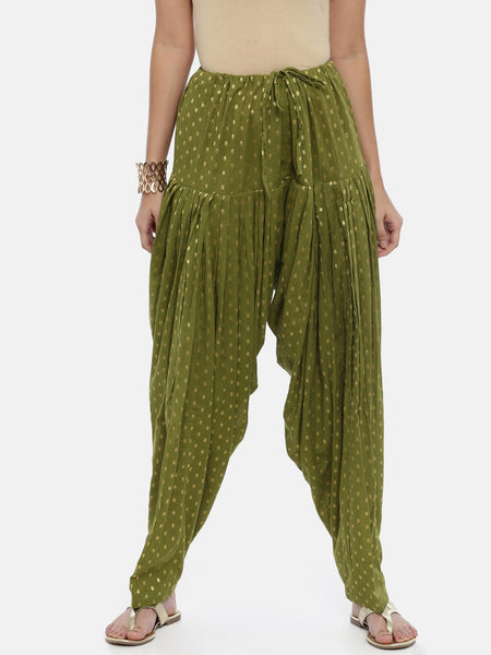 Souchii Olive Green Woven Design Patiala