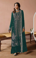 Anaita Teal Velvet Suit with Embroidery Sequence Work - Distacart
