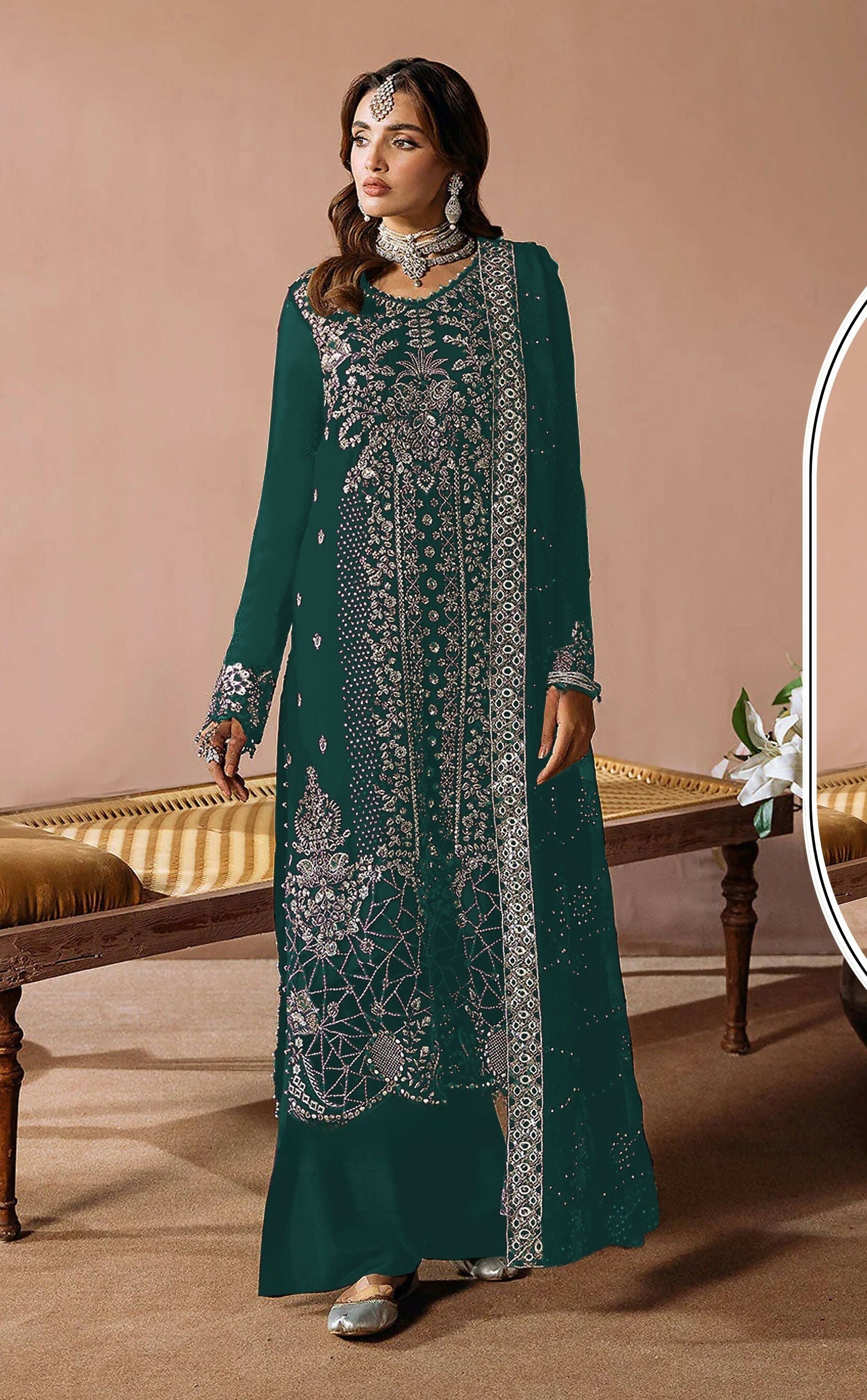 Anaita Teal Velvet Suit with Embroidery Sequence Work - Distacart