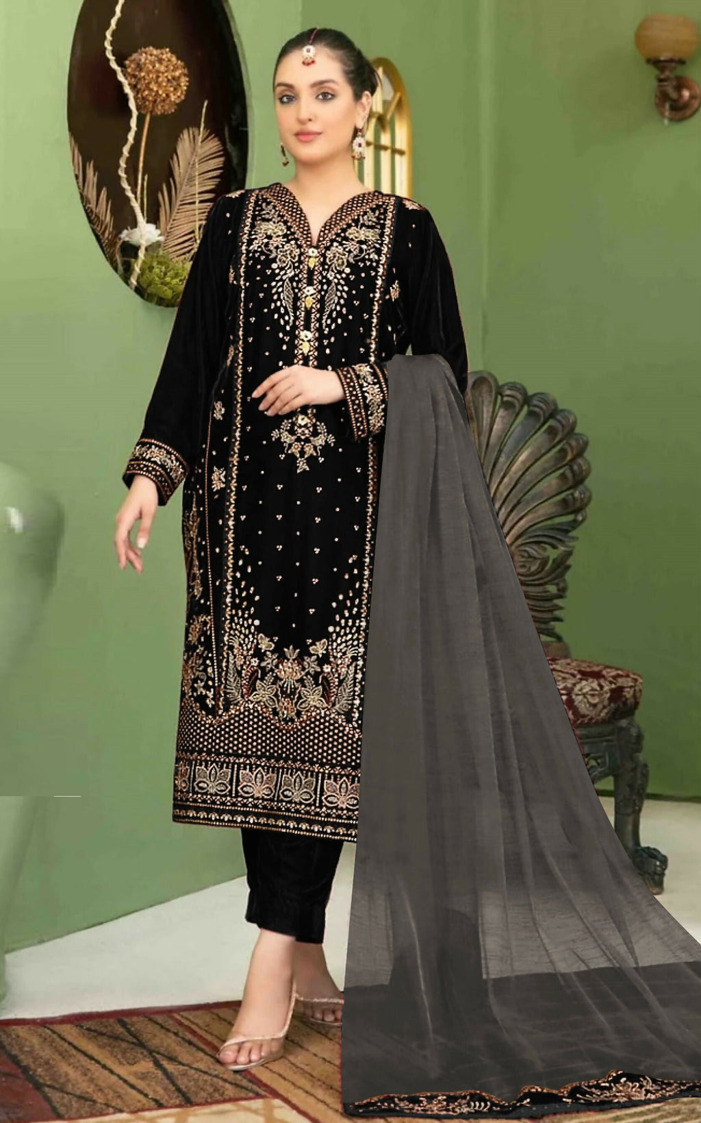 Anaita Black Velvet Suit with Embroidery Sequence Work - Distacart