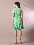 Myshka Women's Multi Printed Round Neck Fit and Flare Party Dress - Distacart