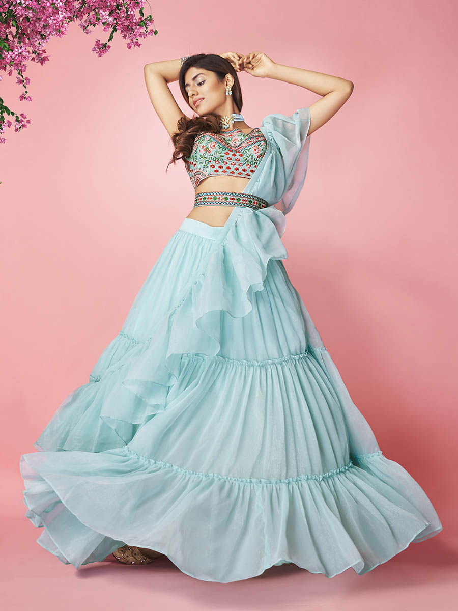 Myra Sky Blue Art Silk Designer Lehenga