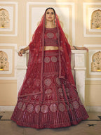 Myra Maroon Soft Net Embroidered Lehenga