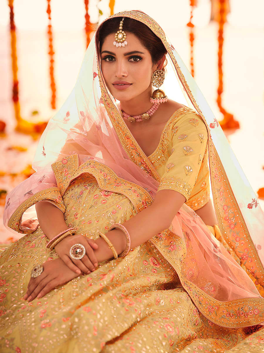 Myra Yellow Organza Embroidered Designer Lehenga