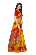 Vamika Latest Fashion Yellow & Red Kalamkari With Jhalar Khadi Silk Saree