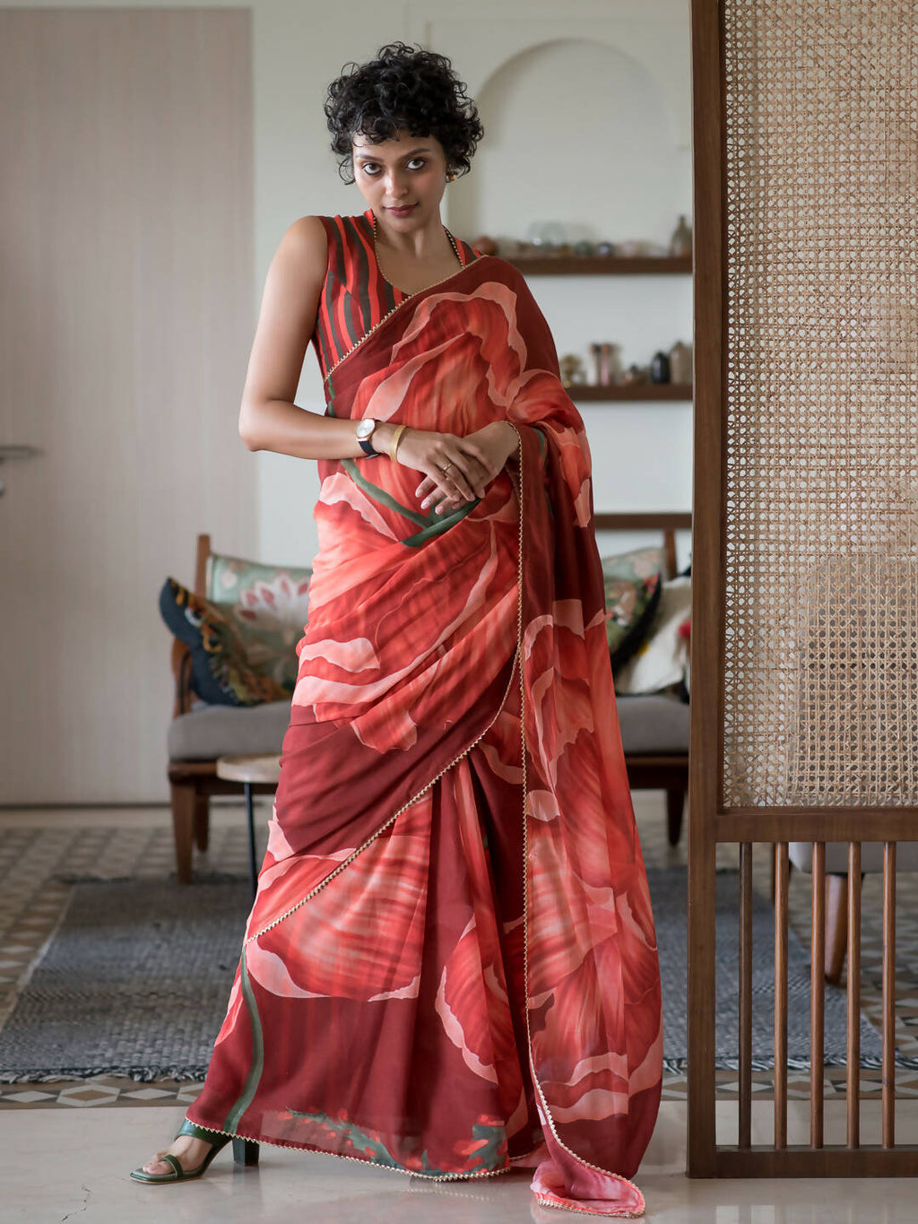 Suta Maroon Floral Pure Cotton Saree - Distacart