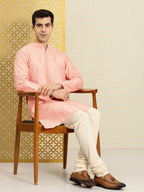 House of Pataudi Men Peach-Coloured Ethnic Motifs Printed Kurta