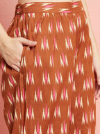 Aks Ikat Printed Pure Cotton Straight Kurta With Palazzos
