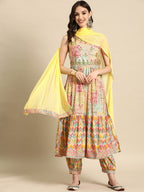 Sangria Floral Embroidered High Slit Sequinned Kurta With Salwar & Dupatta