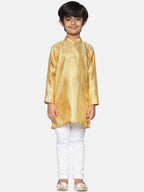 Sethukrishna Boys Gold-Toned & White Woven Design Kurta with Pyjamas