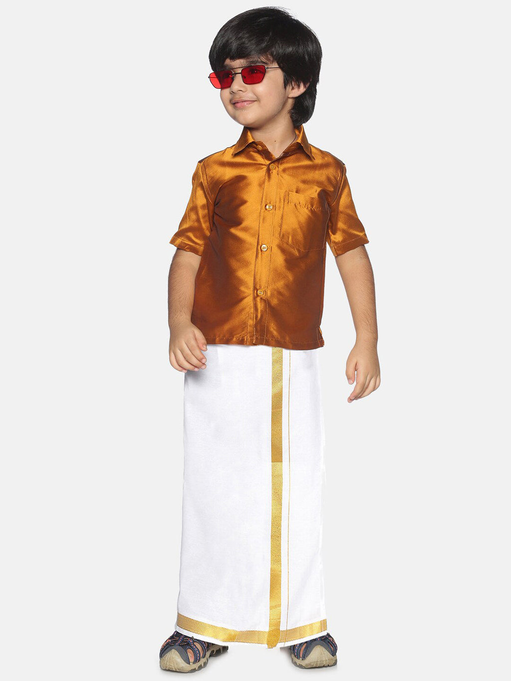 Sethukrishna Boys Yellow & White Shirt with Dhoti
