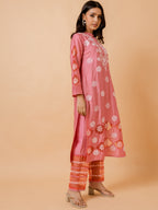 HOUSE OF KARI Ethnic Motifs Embroidered Chikankari Straight Chanderi Silk Kurta