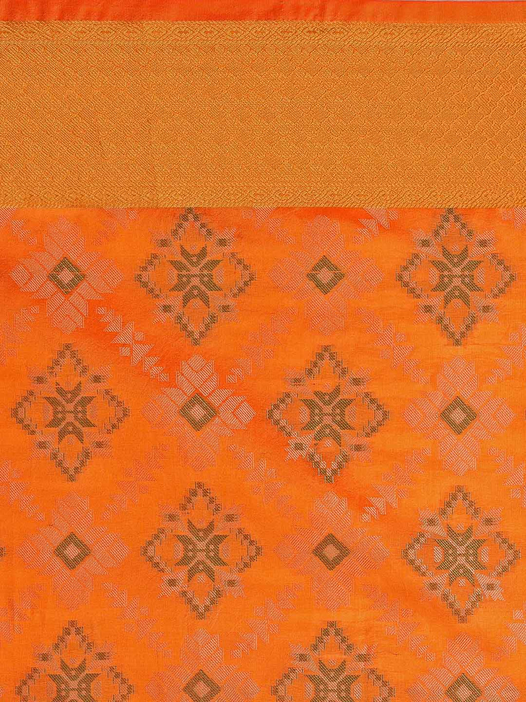 Saree Mall Yellow Silk Blend Patola Print Kanjeevaram Saree with Unstitched Blouse - Distacart