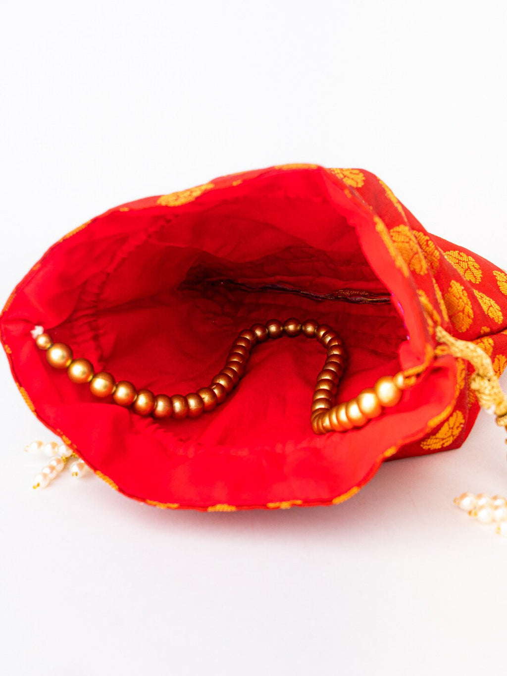 NR By Nidhi Rathi Red & Gold-Toned Embroidered Potli Clutch - Distacart