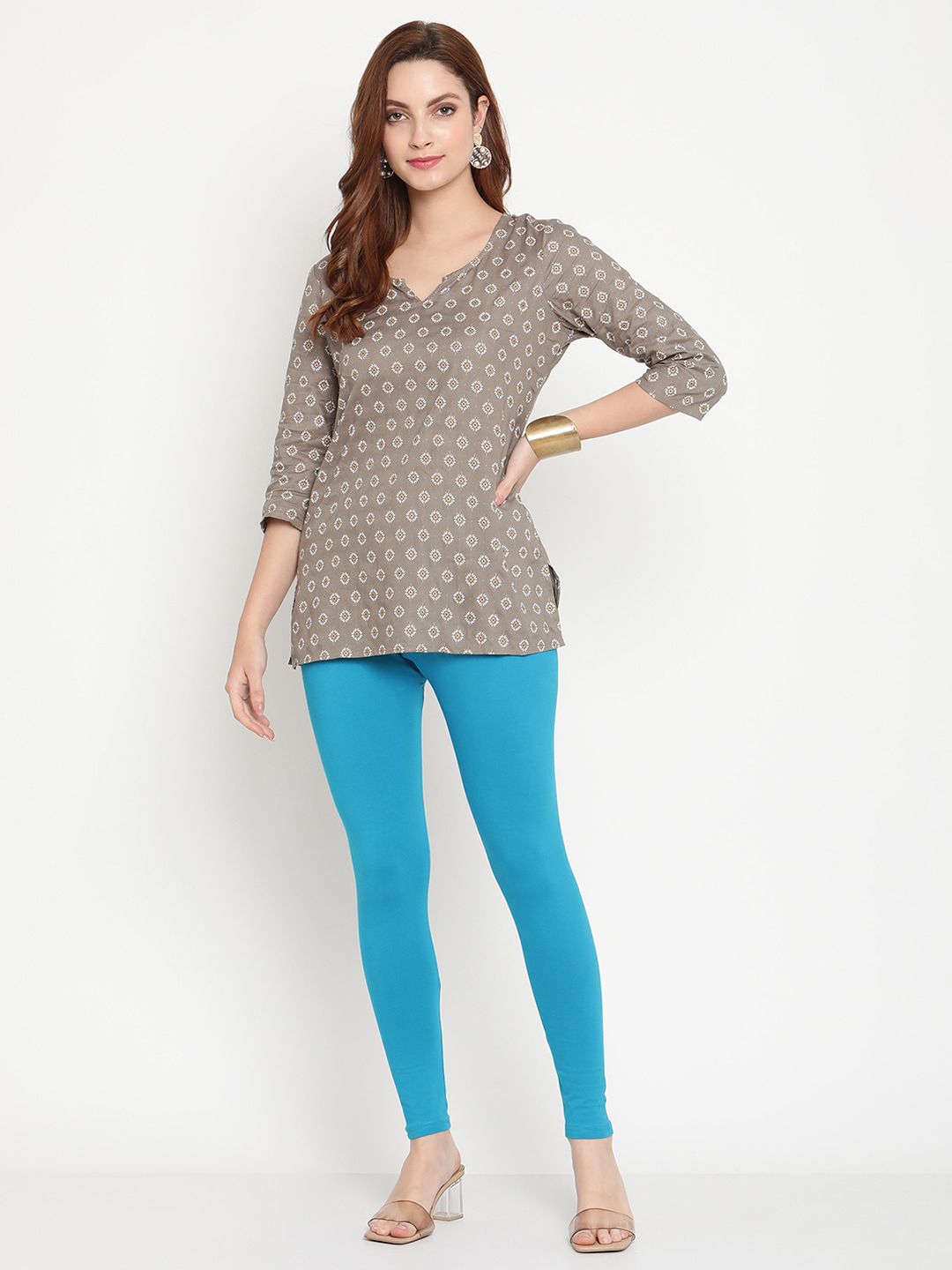 TAG 7 Women Pack of 2 Blue & Green Solid Comfort-Fit Ankle-Length Leggings