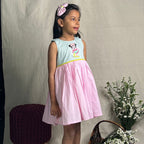 ArthLife Pink And Cyan Minnie Embroidered Dress