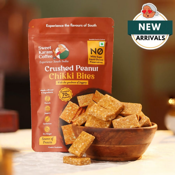 Sweet Karam Coffee Crushed Peanut Chikki Bites (Zero White Sugar)
