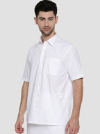 Ramraj Cotton Mens Half Sleeve Formal Poly Cotton White Shirt