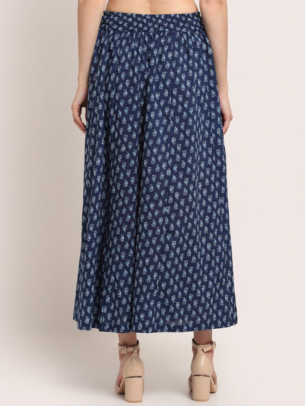 TAG 7 Women Navy Blue Ethnic Motifs Printed Flared Cotton Ethnic Palazzos
