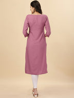 HERE&NOW Mauve & Biege Ethnic Motifs Embroidered Yoke Design Mirror Work Kurta