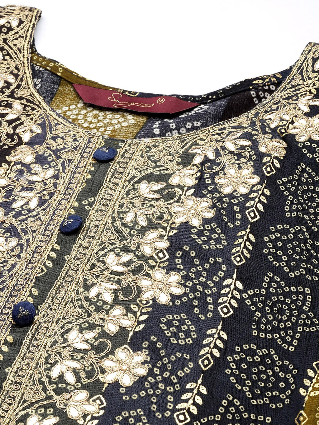 Sangria Women Blue Bandhani Embroidered Thread Work Kurta