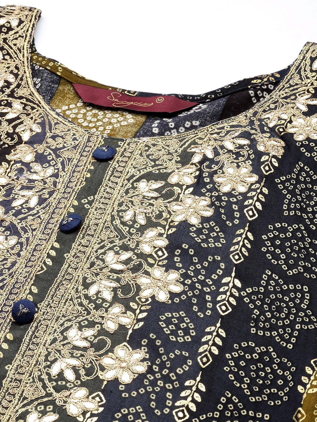 Sangria Women Blue Bandhani Embroidered Thread Work Kurta