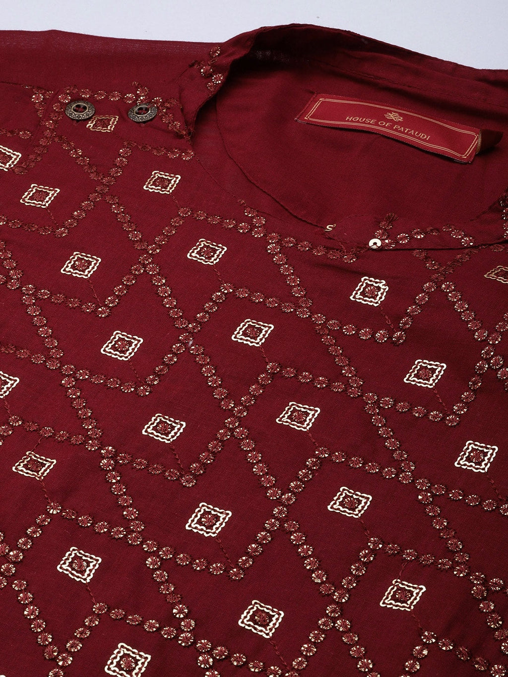 House of Pataudi Ethnic Motifs Embroidered Pure Cotton Sequinned Jashn Kurta