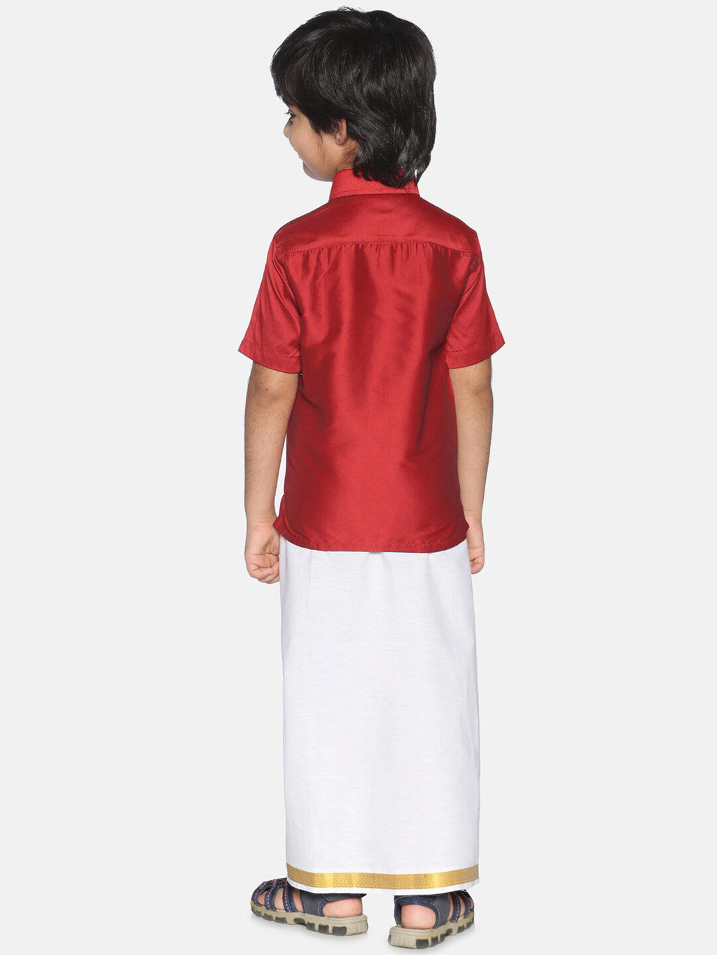 Sethukrishna Boys Red & White Shirt and Veshti Set