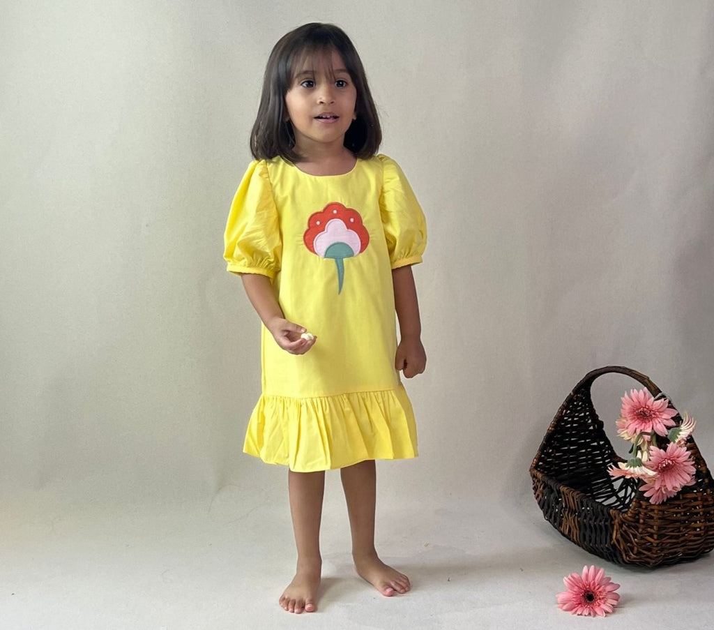 ArthLife Yellow Flower Patch Casual Dress