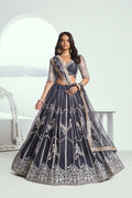 Eilara Appealing Dark Gray Net With Embroidered And Thread Zari Sequence Party Wear Lehenga Choli