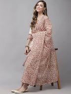 Yufta Women Off White printed Kurta with Trouser & With Dupatta