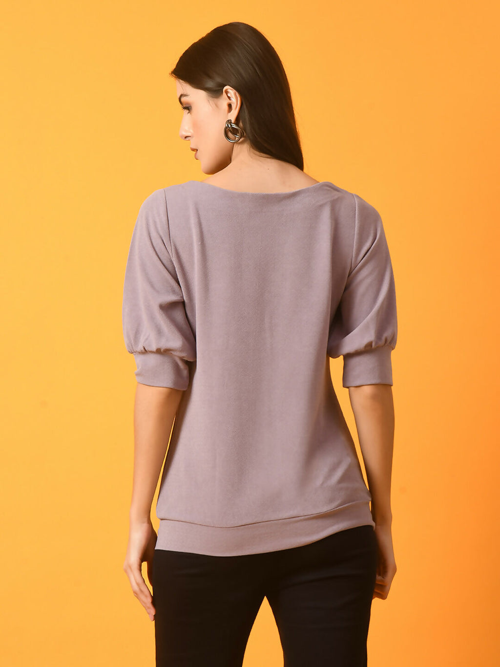 Myshka Women's Lavender Solid Boat Neck Party Top