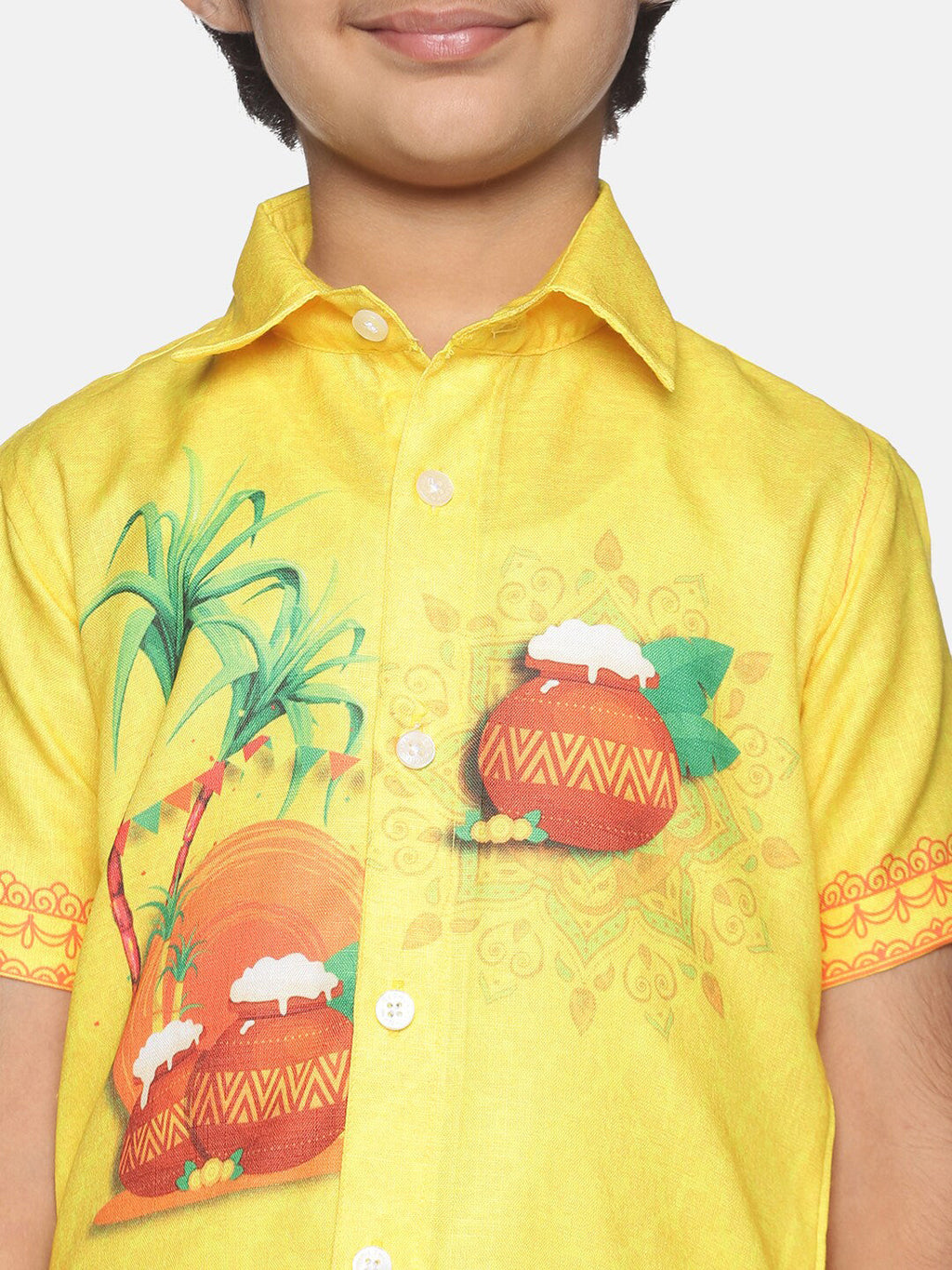 Sethukrishna Boys Yellow Printed Shirt