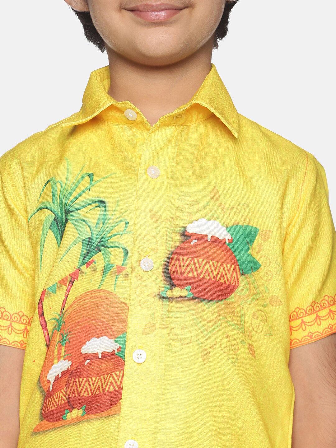 Sethukrishna Boys Yellow Printed Shirt