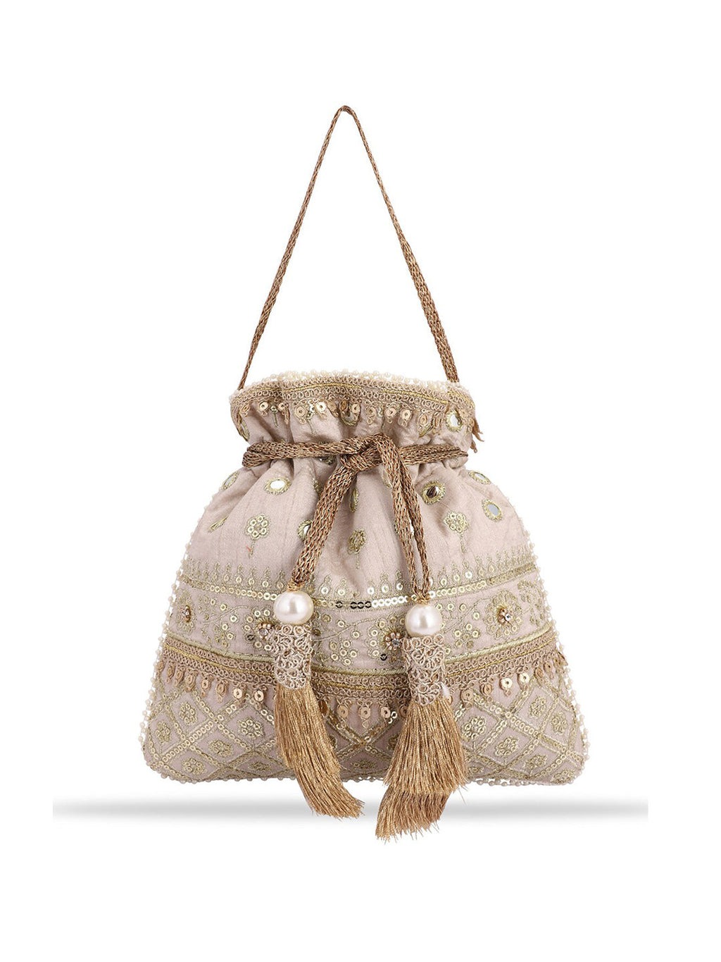 Masq Women Beige & Gold-Toned Embellished Potli - Distacart