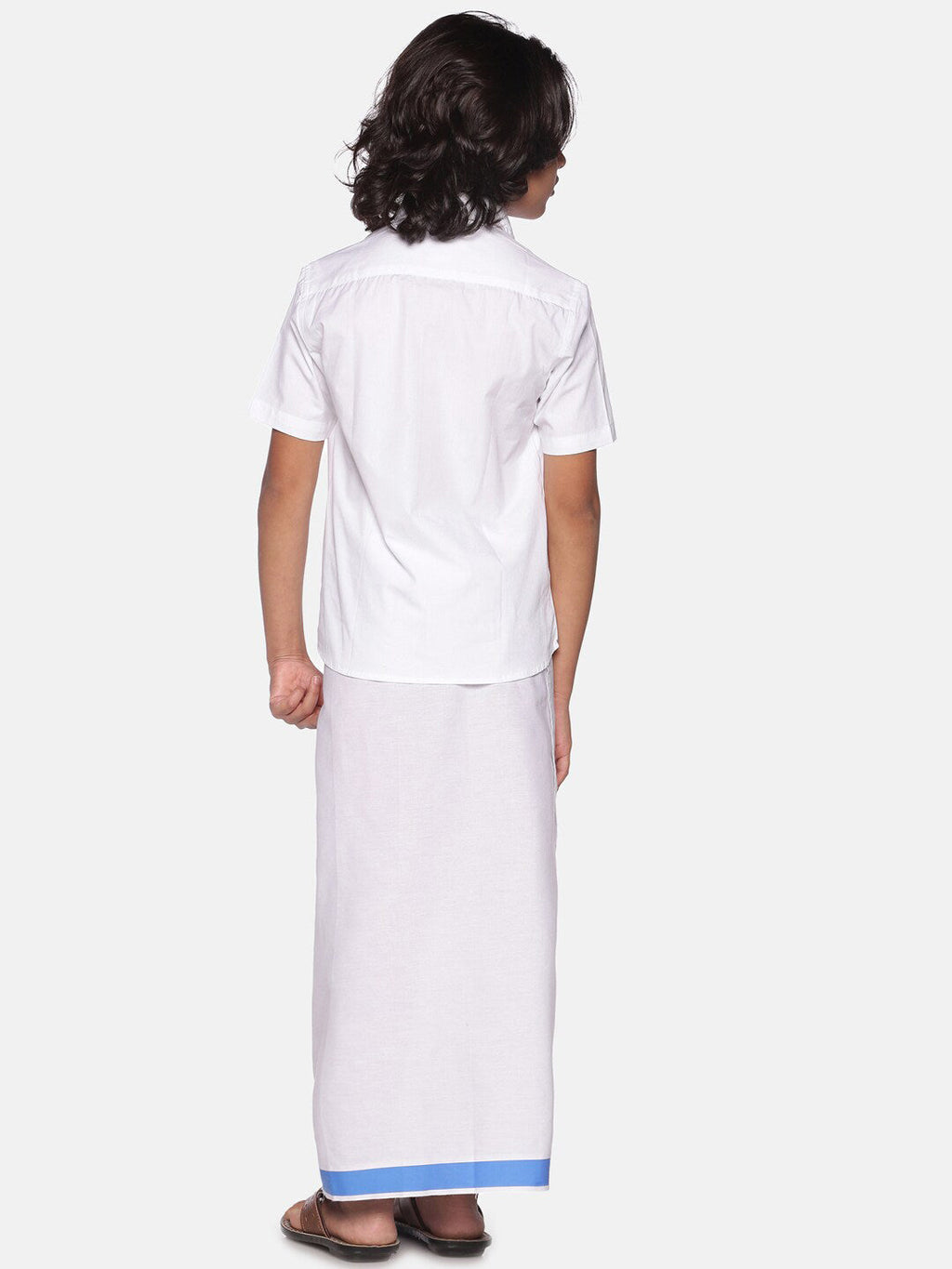 Sethukrishna Boys White Pure Cotton Shirt with Readymade Dhoti