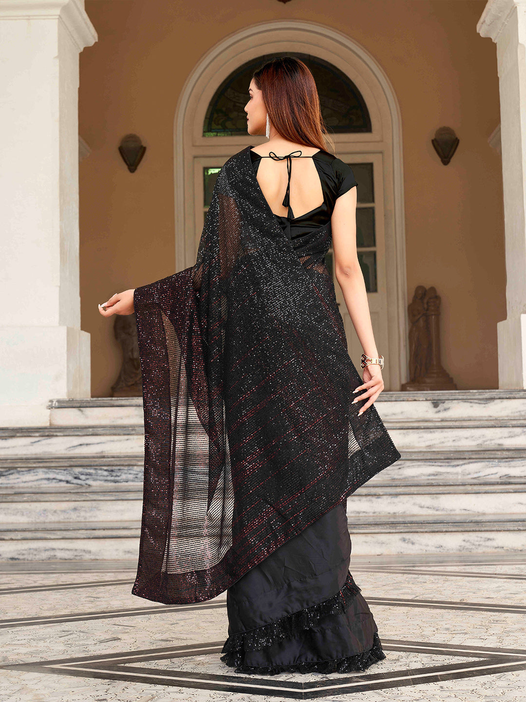 Tikhi Imli Sequinned Satin Heavy Work Saree - Distacart