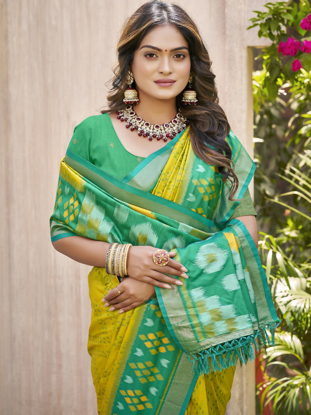 Shree Shyam Fashion Pochampalli Silk Mustard Yellow Saree - Distacart