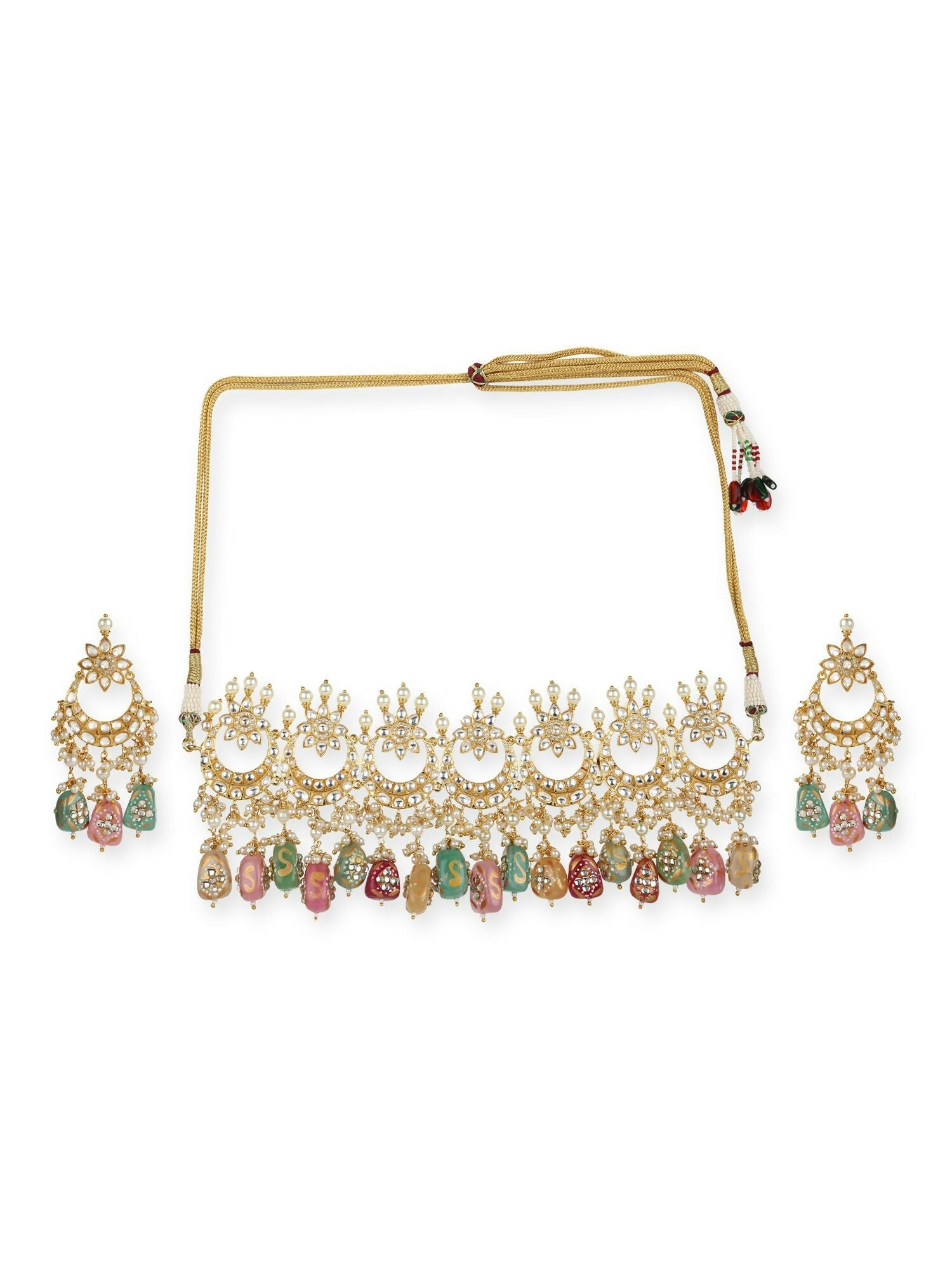 Maharani Kundan Choker with Multi Stones and Earrings- Ruby Raang