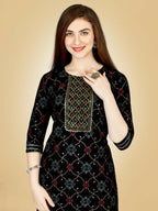 Jyoti Fashion Women's Black Viscose Rayon Embroidered Kurta Pant Set