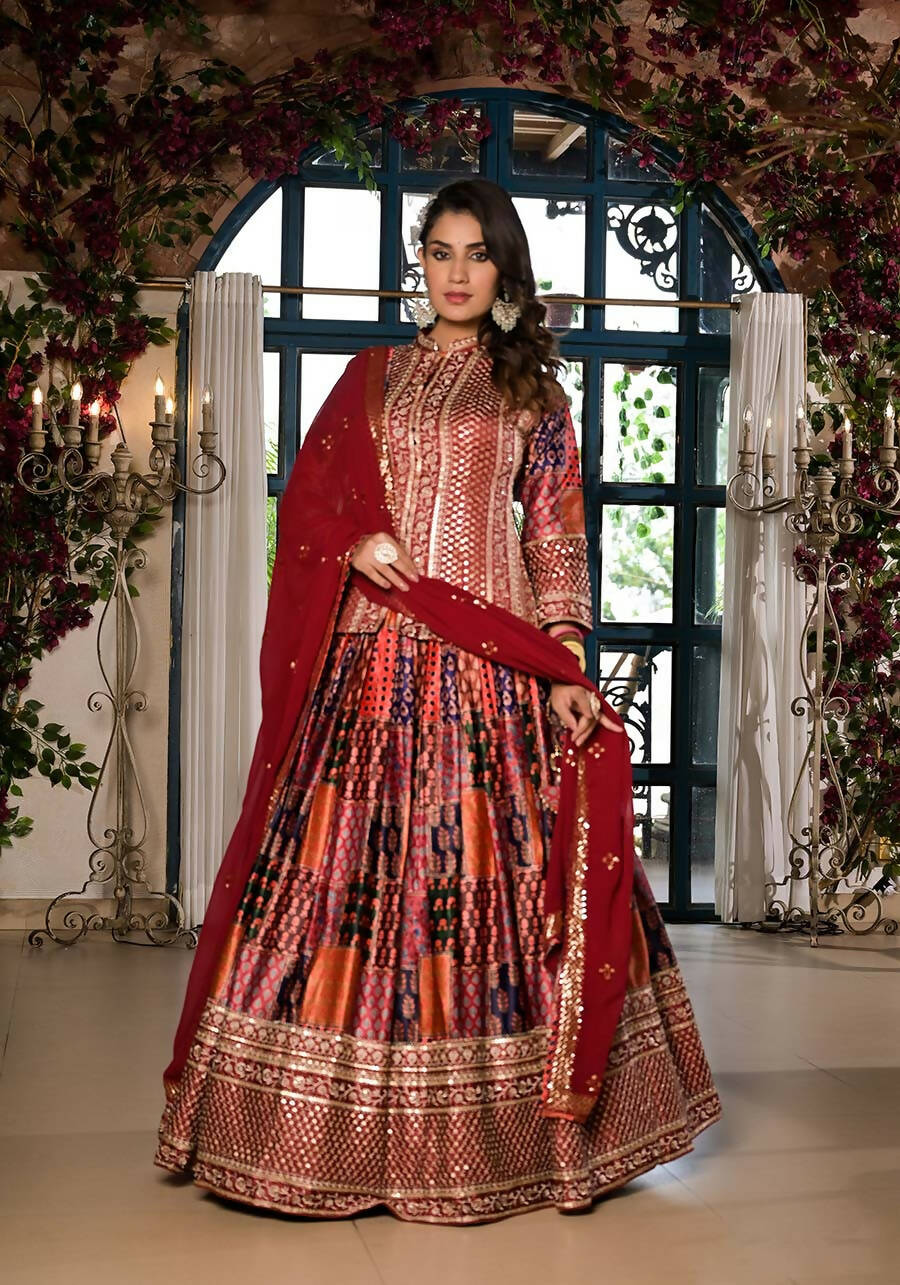Women's Wedding Traditional Multi Dull Satin Lehenga Choli - Kaushlya