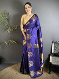 Joban Fashion Violet Motifs Zari Weaving Soft Silk Banarasi Saree