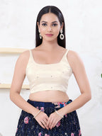 Joban Fashion Off-White Gajji Silk Sleeveless Back Open Blouse