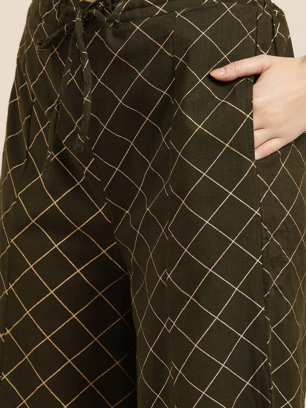 Sangria Women Olive Green & Golden Printed Kurta with Palazzos & Dupatta
