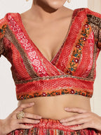 Joban Fashion Maroon Multi Brocade Padded Blouse With V Neck Elbow Sleeves - Distacart