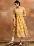 Aks Geometric Printed Cotton Anarkali Kurta